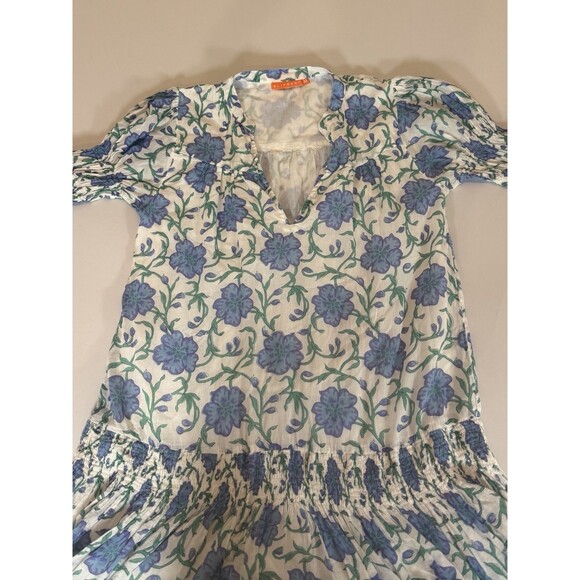 Oliphant Blue Floral Smocked Cotton Dress Medium - Picture 4 of 14